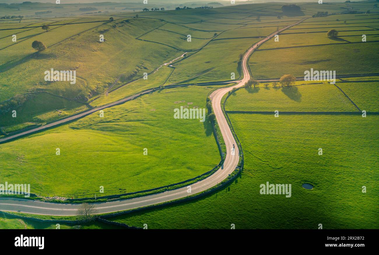 Aerial view of A623 near Tideswell, Peak District National Park, Derbyshire, England, United Kingdom, Europe Stock Photo