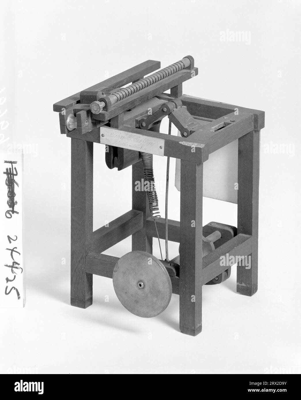 Patent model.  Machine for shaping backs of books, Coffin, patent no. 24425, from 4' x 5' bwn.  GA*89797.024425. Stock Photo
