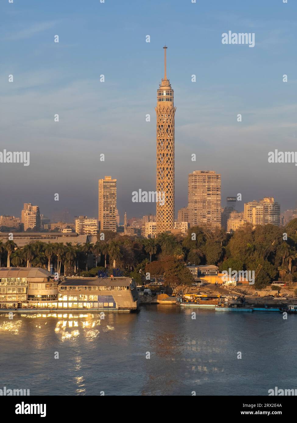 Cairo Tower, the tallest structure in Egypt and North Africa, rising 187 meters, Nile River, Cairo, Egypt, North Africa, Africa Stock Photo