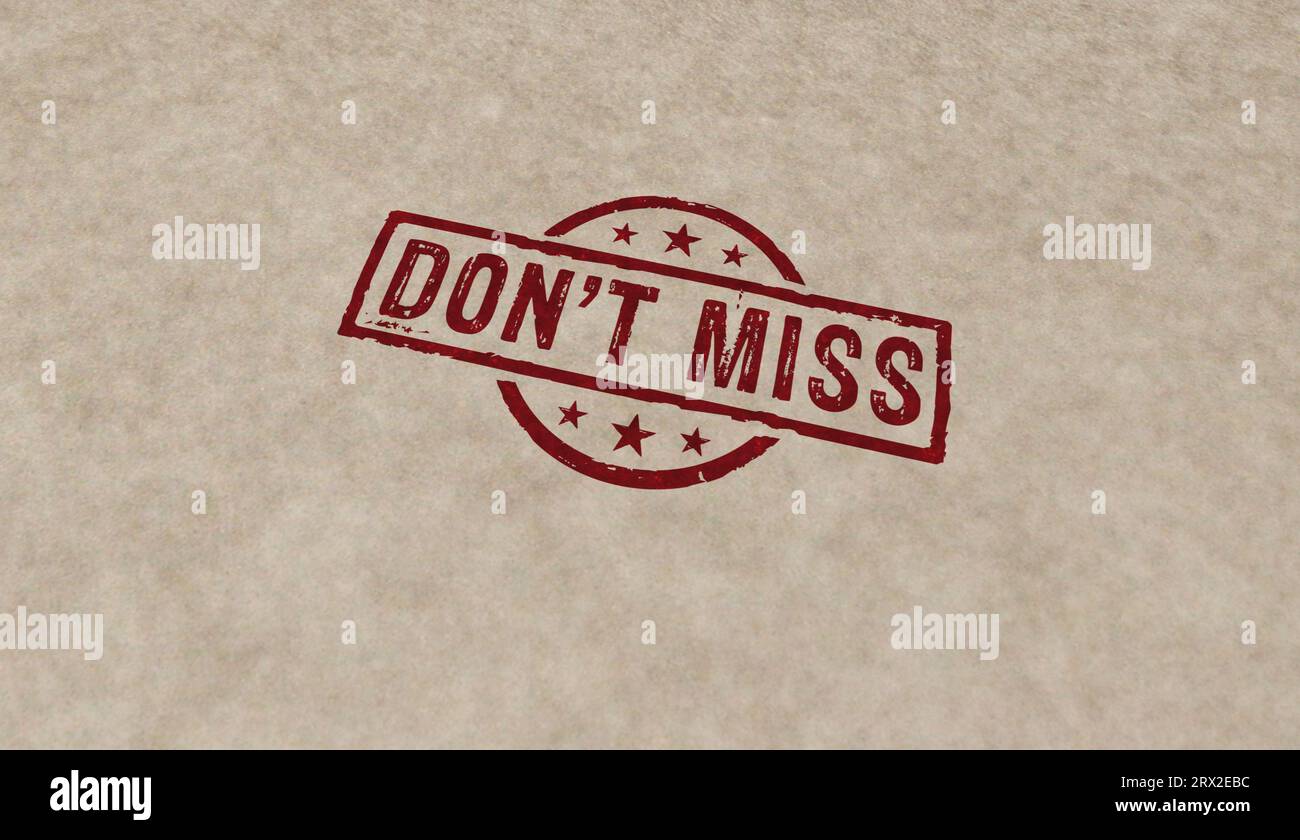 Dont Miss stamp icons in few color versions. Sale promotion reminder