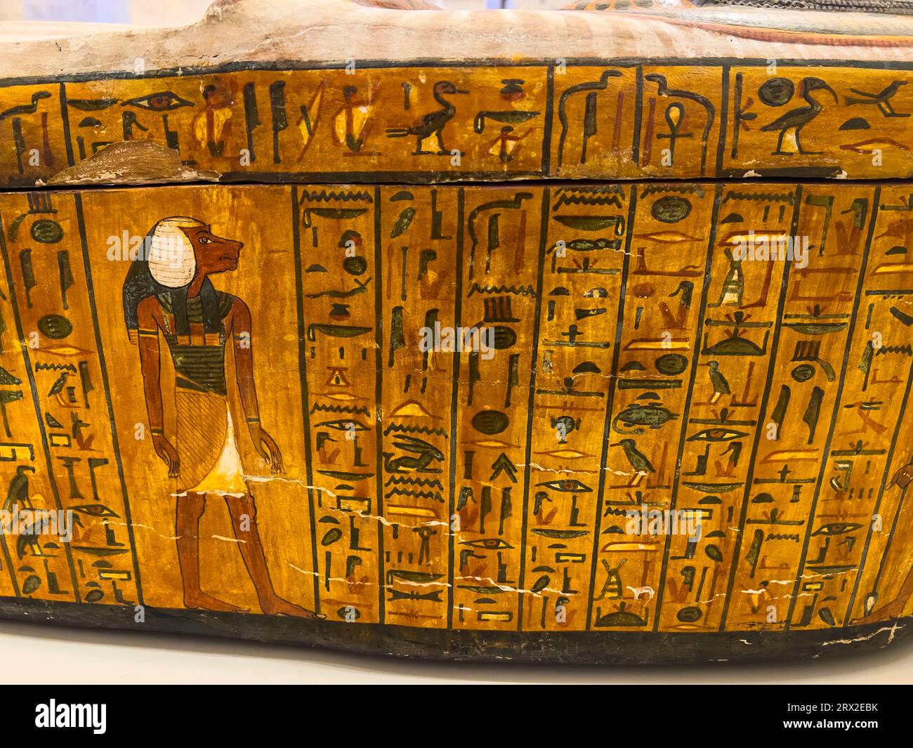 View of the remains of an ancient Egyptian Sarcophagus on display at the Egyptian Museum, Cairo, Egypt, North Africa, Africa Stock Photo