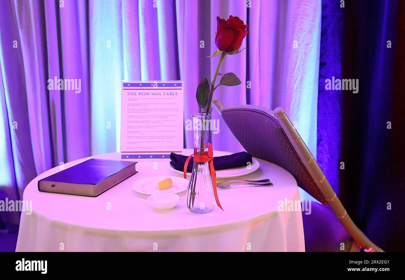 Empty Chair at the POW / MIA Memorial Table, USA Stock Photo - Alamy