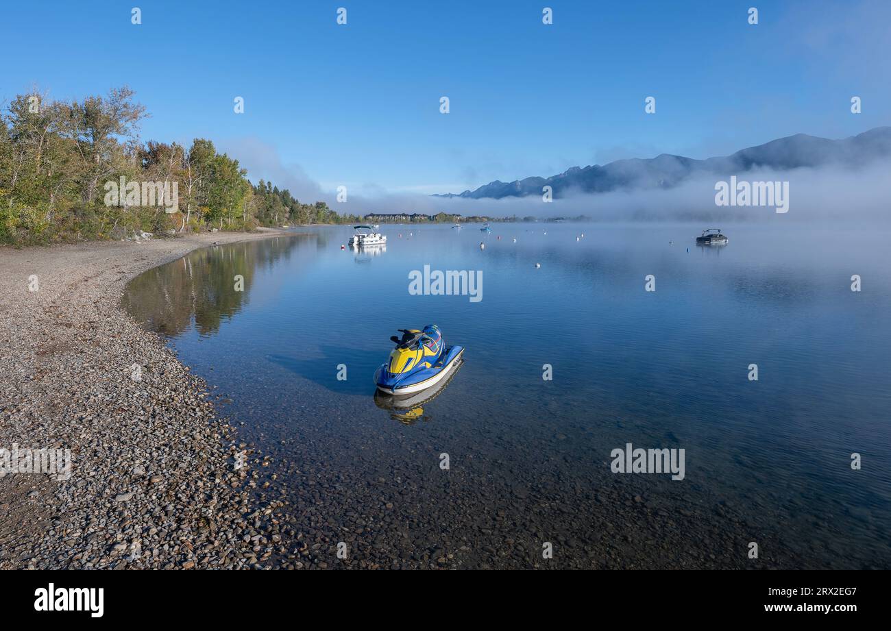 Boats in Lake Windermere at the town of Invermere, British Columbia