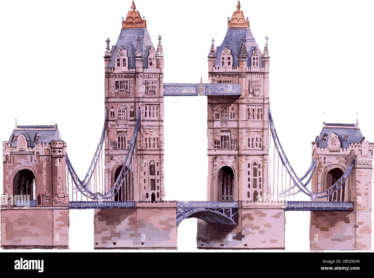 Watercolor style flat drawing of the TOWER BRIDGE, LONDON Stock Vector