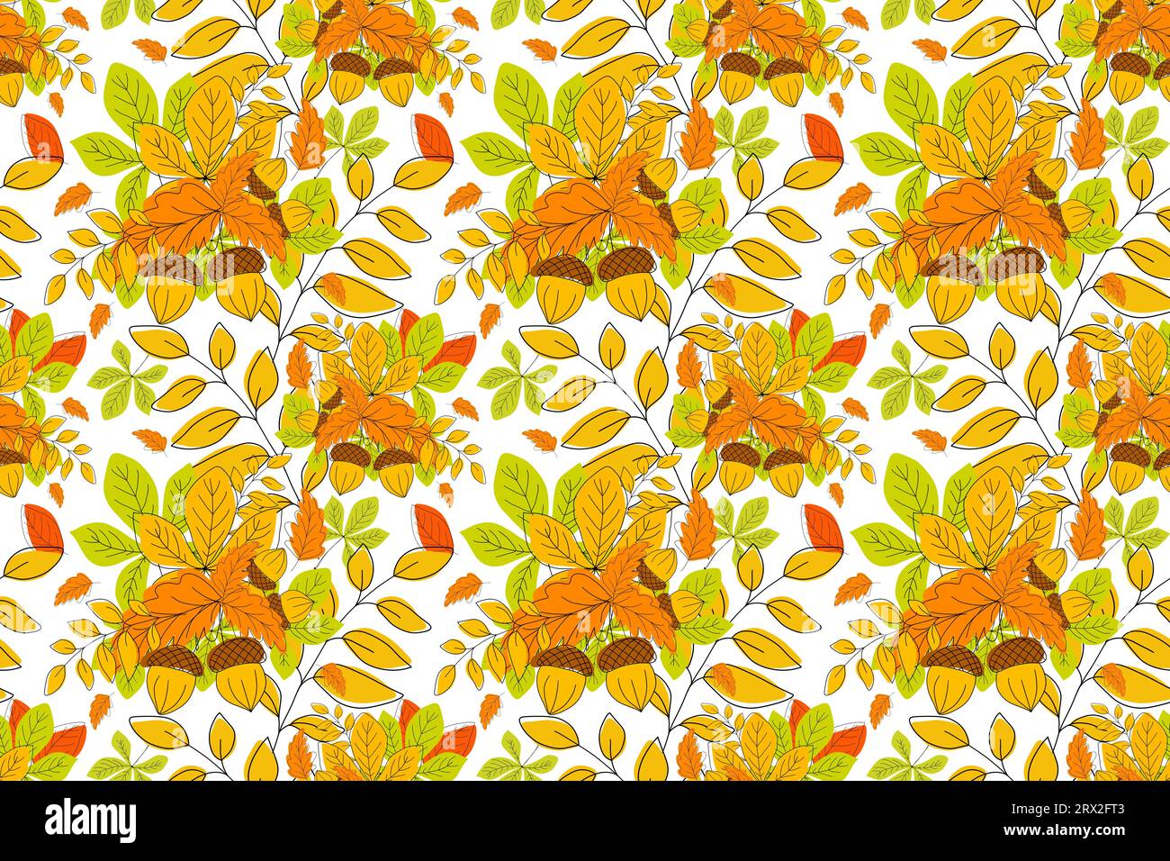 Autumn background. Seamless floral pattern with leaves and acorn ...