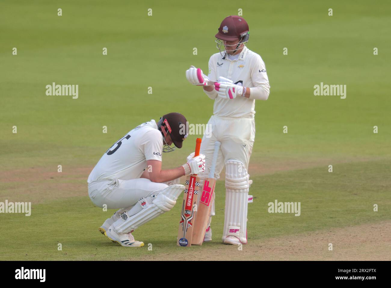 London, UK. 22nd Sep, 2023. Surrey's Dom Sibley and Rory Burns batting as Surrey are forced to follow-on against Northamptonshire in the County Championship at the Kia Oval, day four. Credit: David Rowe/Alamy Live News Stock Photo