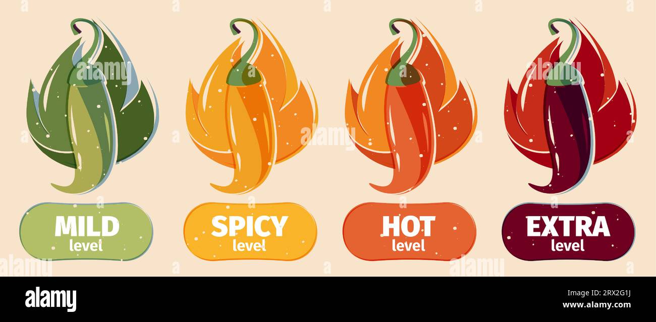 Hot sauce level. Chili pepper rating scale, capsaicin indicator asian