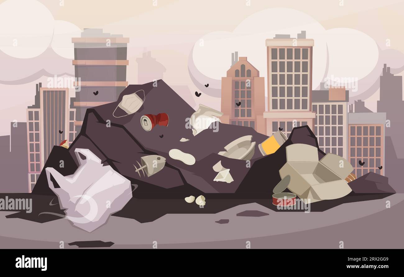 Landfill background. Horizontal mess of waste, dirty dumpster with