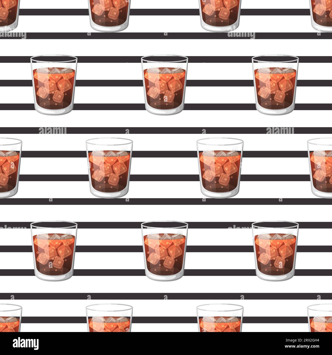 Cola drink in a glass cup with ice with sticks Vector Illustration