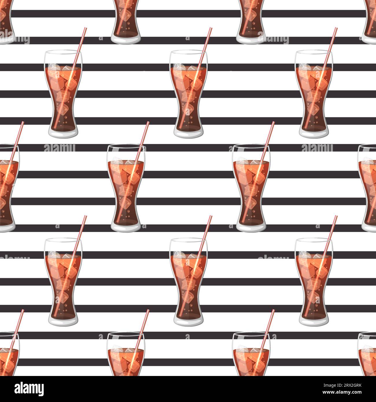 Cola drink in a glass cup with ice with sticks Vector Illustration