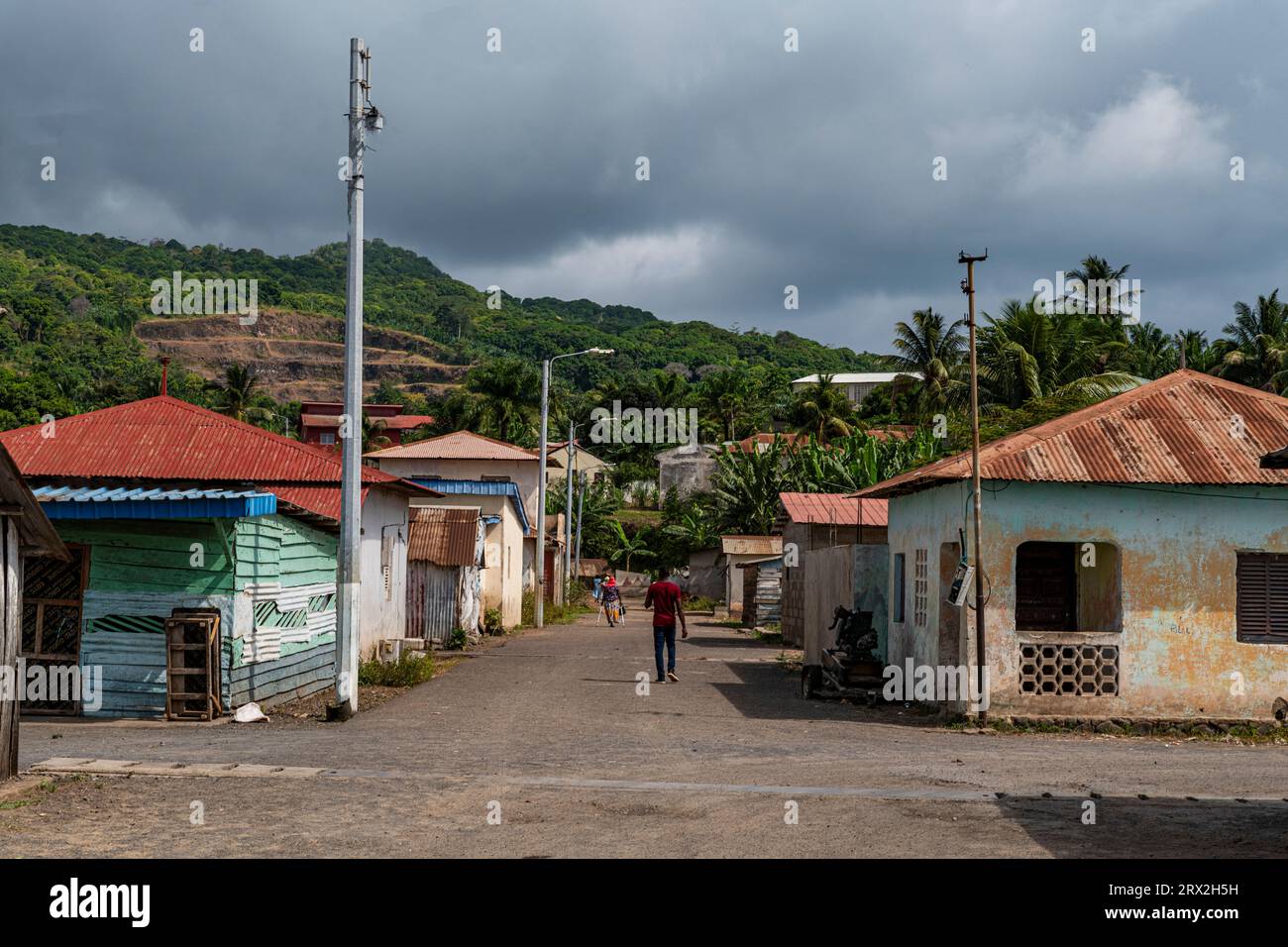 Little road in San Antonio de Pale village, island of Annobon, Equatorial Guinea, Africa Stock Photo