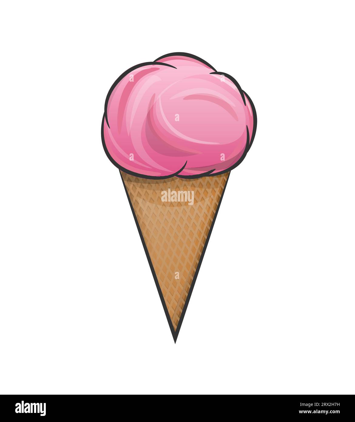 Ice cream pink fruit in waffle cup in cartoon style isolated on white ...