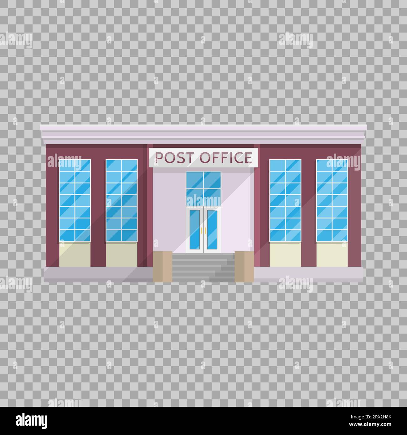 Post office building in flat style isolated on transparent background Vector illustration. Sending mail, parcels, letters, symbol for your projects. Stock Vector