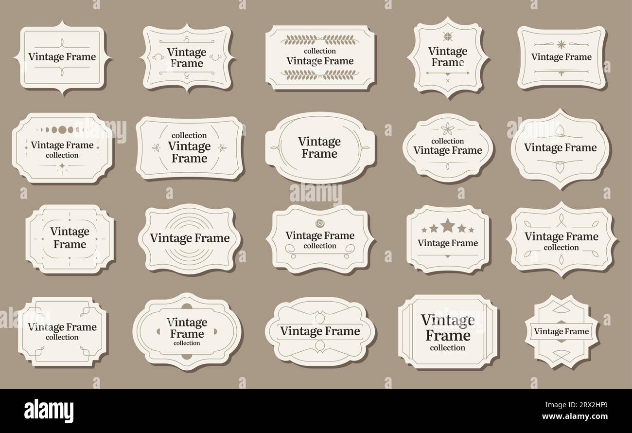 Retro ornamental labels. Vintage decorative text frames with ...