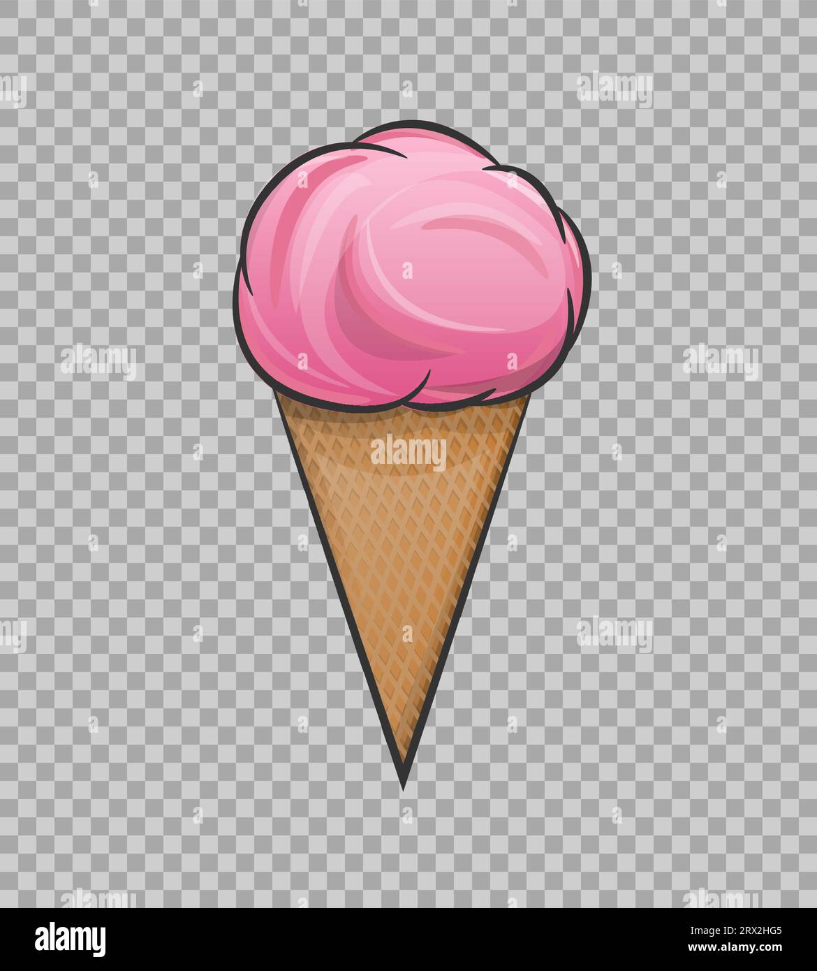 Ice cream pink fruit in waffle cup in cartoon style isolated on ...