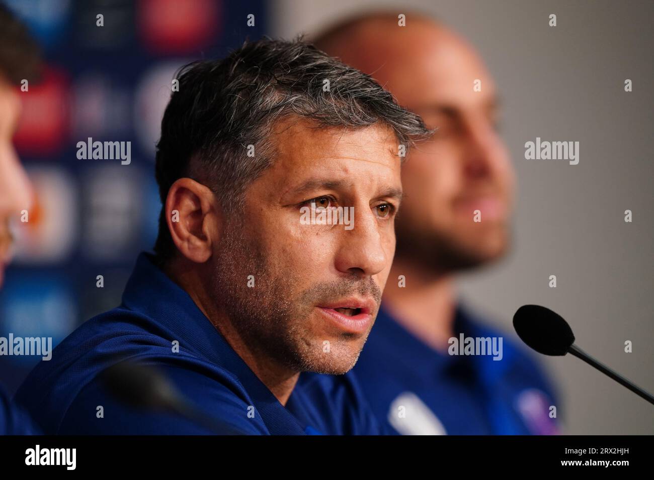 Chile assistant coach Nicolas Bruzzone speaks to the media at the Stade Pierre Mauroy, Villeneuve-d'Ascq. Picture date: Friday September 22, 2023. Stock Photo