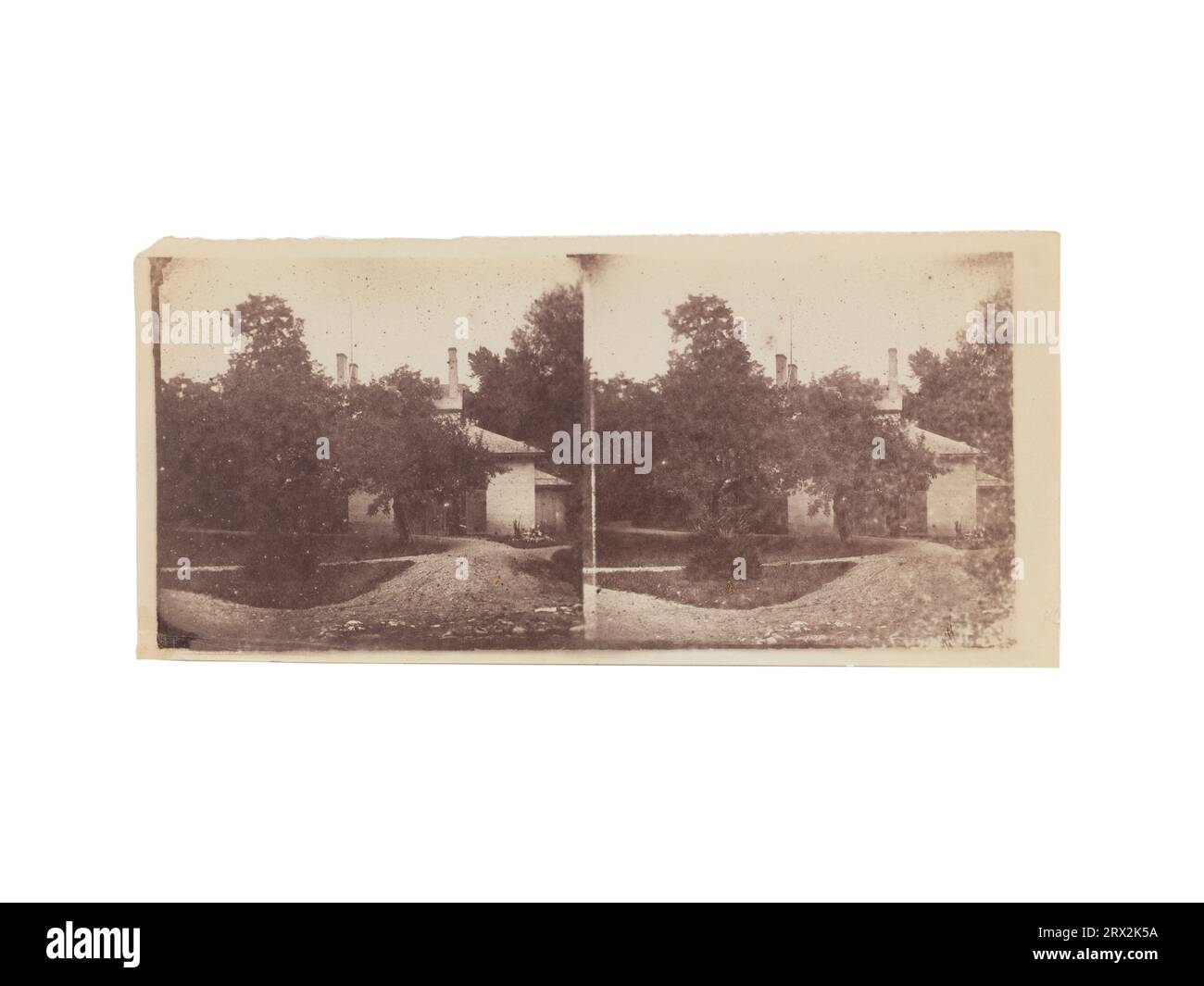 Stereograph by Titian Ramsay Peale, Building among trees. PG.66.25A.73. Stock Photo