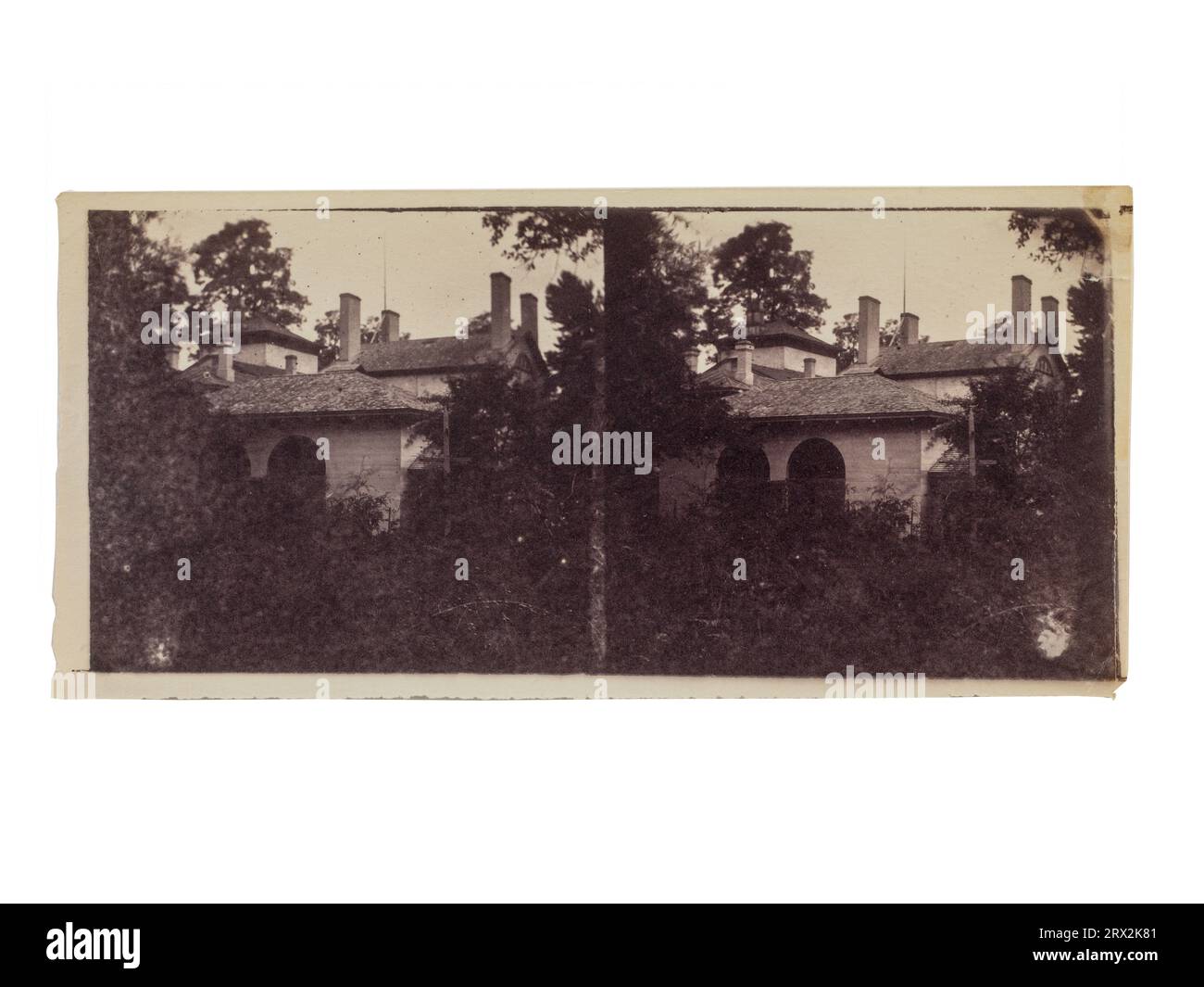 Stereograph by Titian Ramsay Peale, House with double arches among trees. PG.66.25A.93. Stock Photo