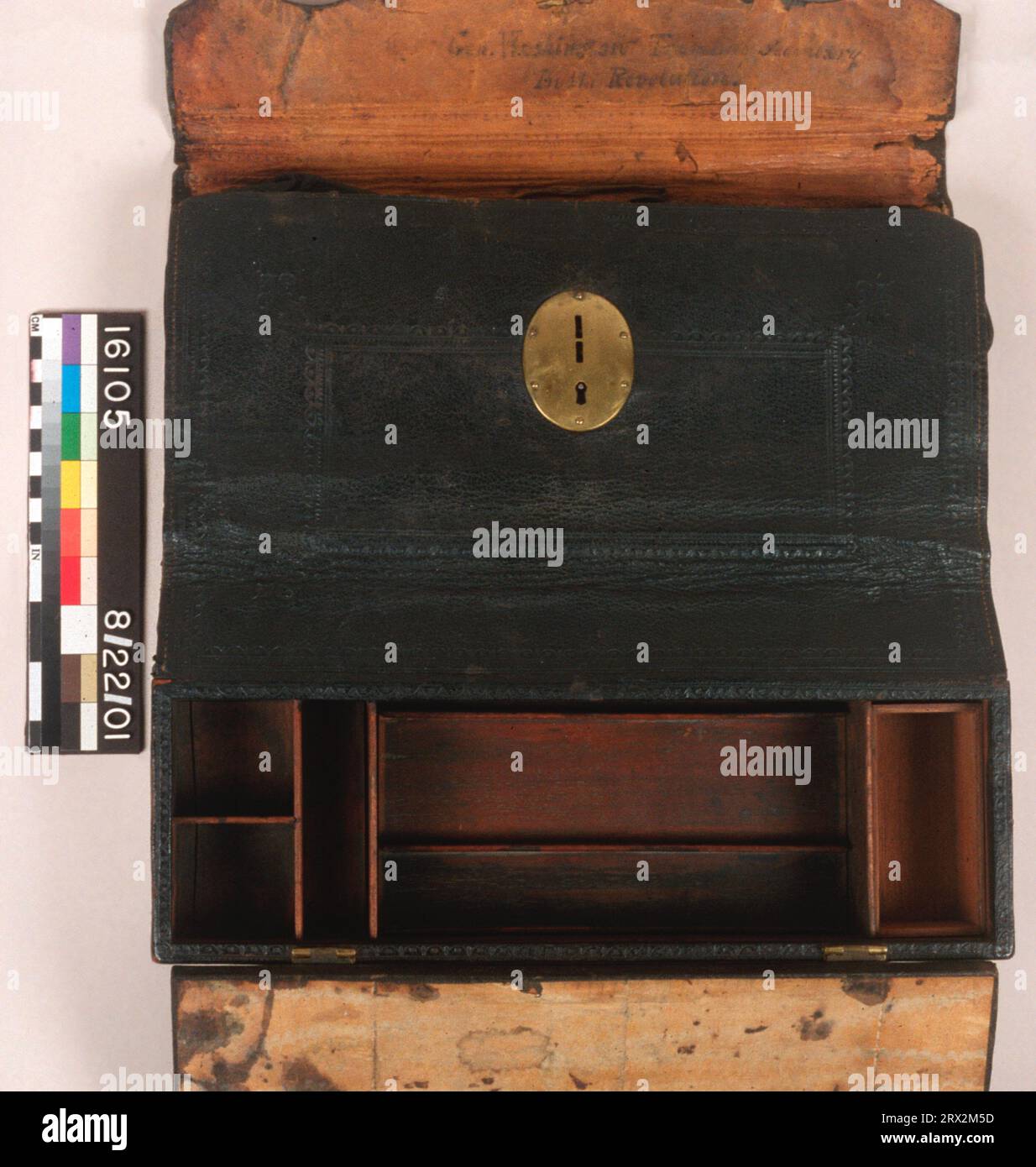 Dispatch case, front view, open. Writing case used by Washington