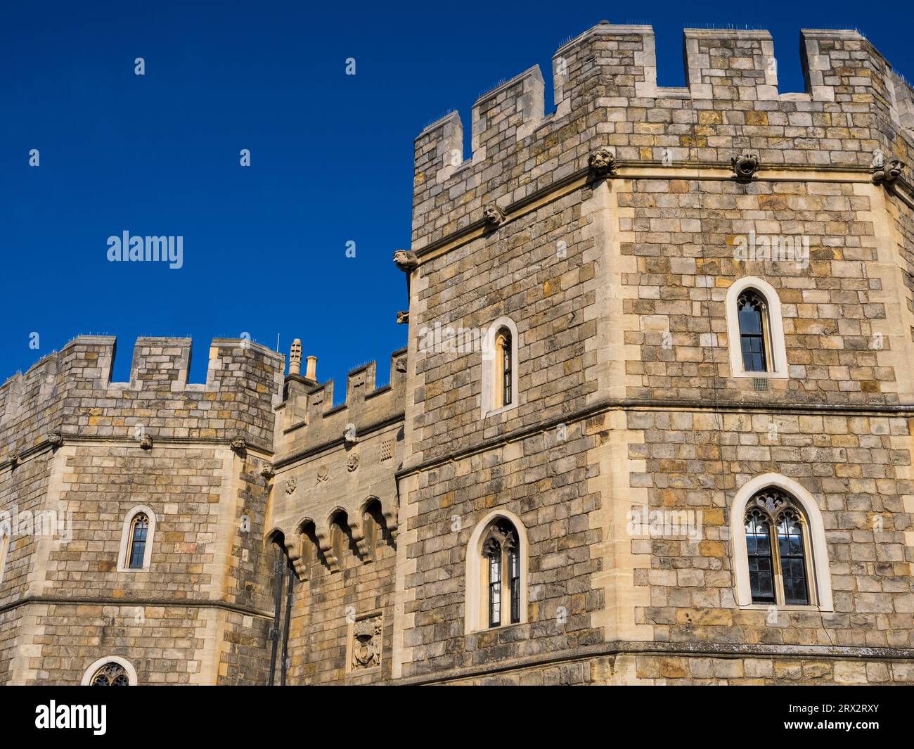 Towers and Battlements of Henry VIII Gate, Windsor Castle, Windsor, England, UK, GB. Stock Photo