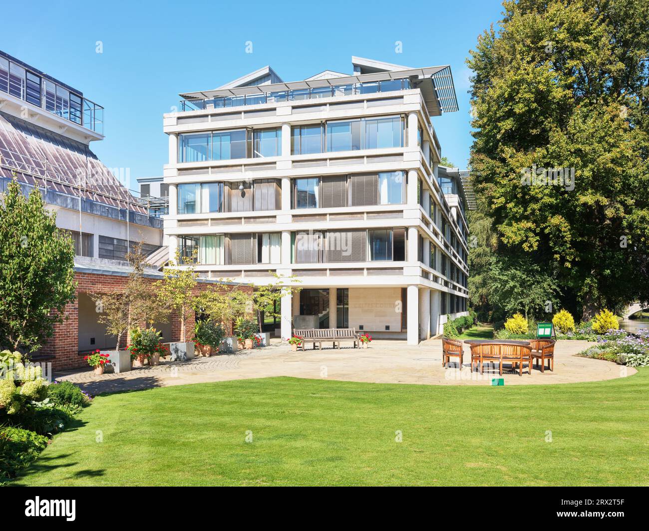 Lawn in a garden at the prestigious college of  Queens' at the university of Cambridge, England. Stock Photo