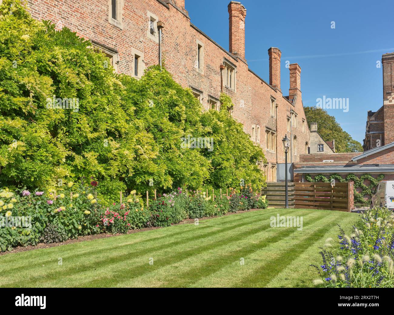Garden in the prestigious college of Magdalene at the university of Cambridge, England. Stock Photo
