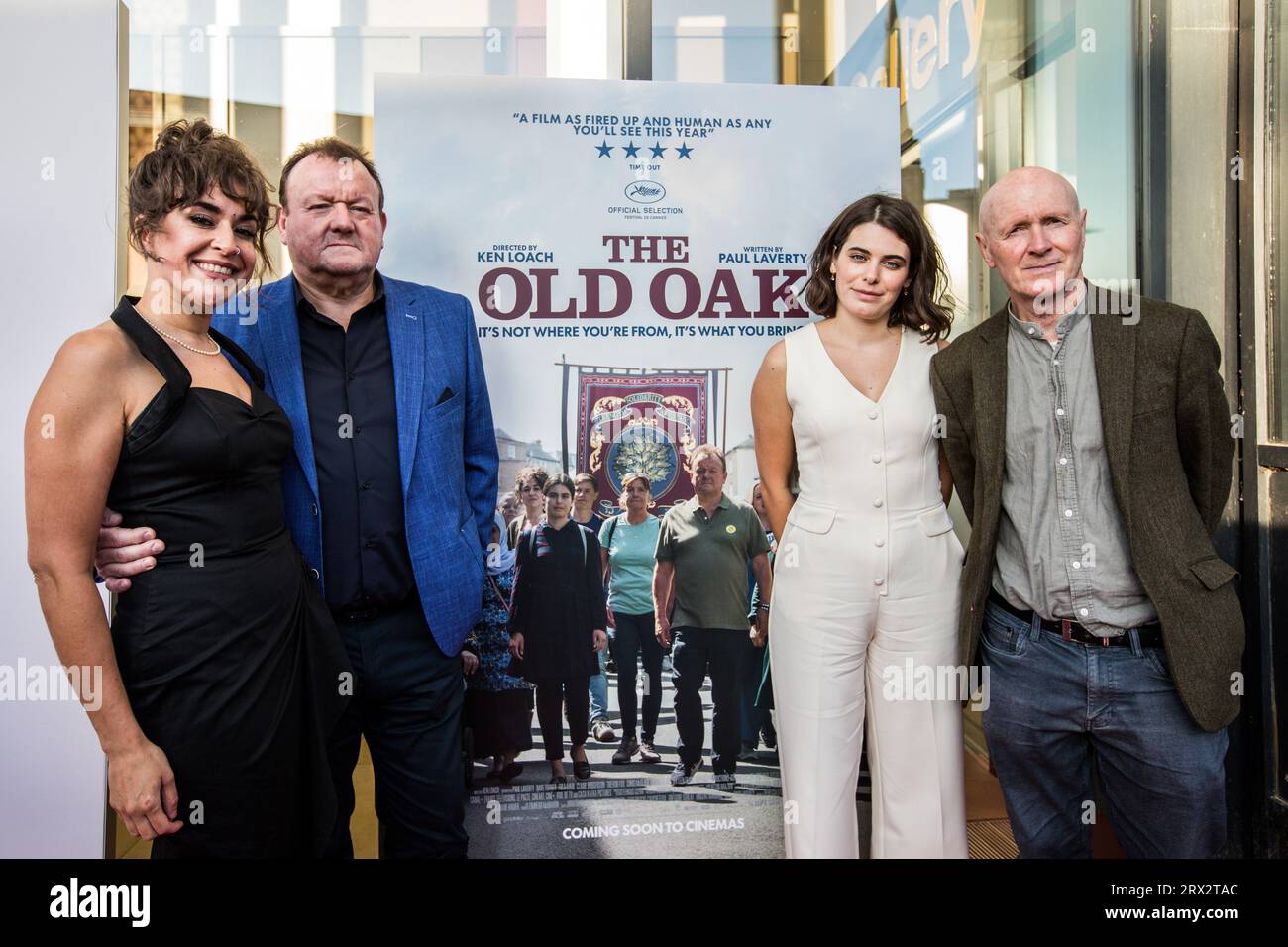 From left, Claire Rogerson, Dave Turner, Ebla Mari and Paul Laverty at the UK premier of The Old Oak, Durham UK. 21/9/2023. Photograph: Stuart Boulton Stock Photo