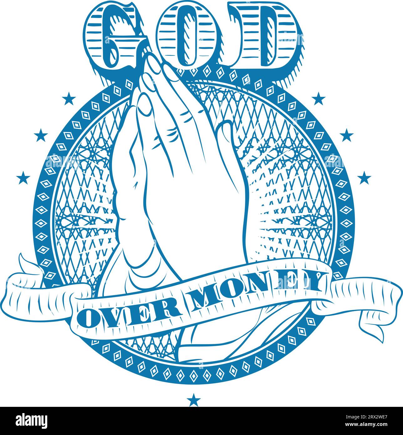 God Over Money with Engravings Style Illustration Stock Vector