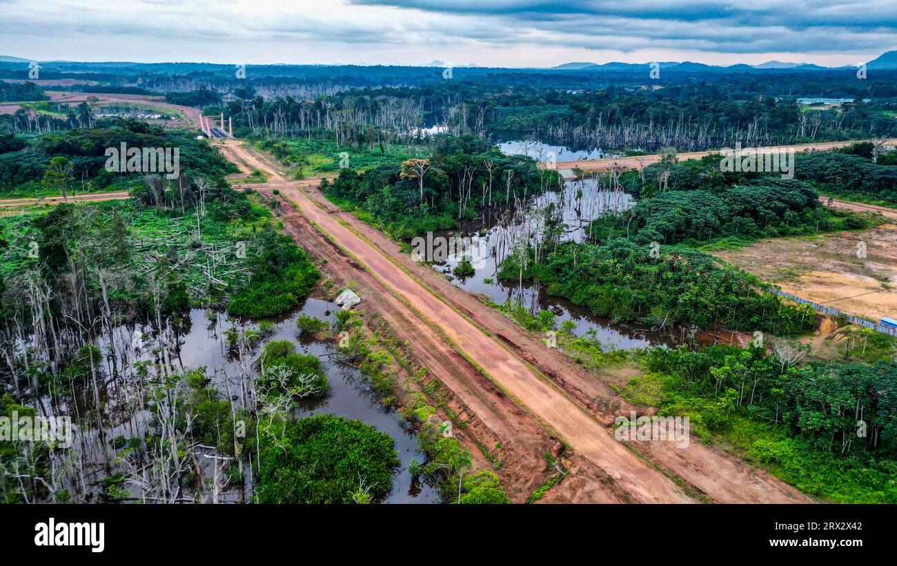 Empty highway in the jungle, future capital Ciudad de la Paz, Rio Muni, Equatorial Guinea, Africa Stock Photo