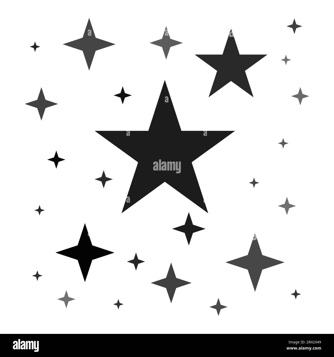 Fireworks star random source stream.  Falling Star. Stars on a white background. Stock Vector