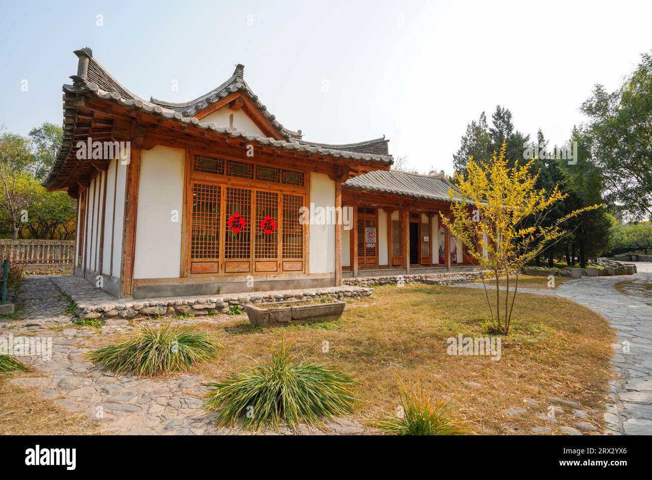 Beijing China, November 2, 2022: Miniature landscape of Koreans dwellings in China Ethnic Museum. Stock Photo
