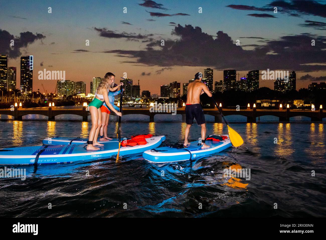 Paddleboarding off Miami Beach, Florida, United States of America, North America Stock Photo