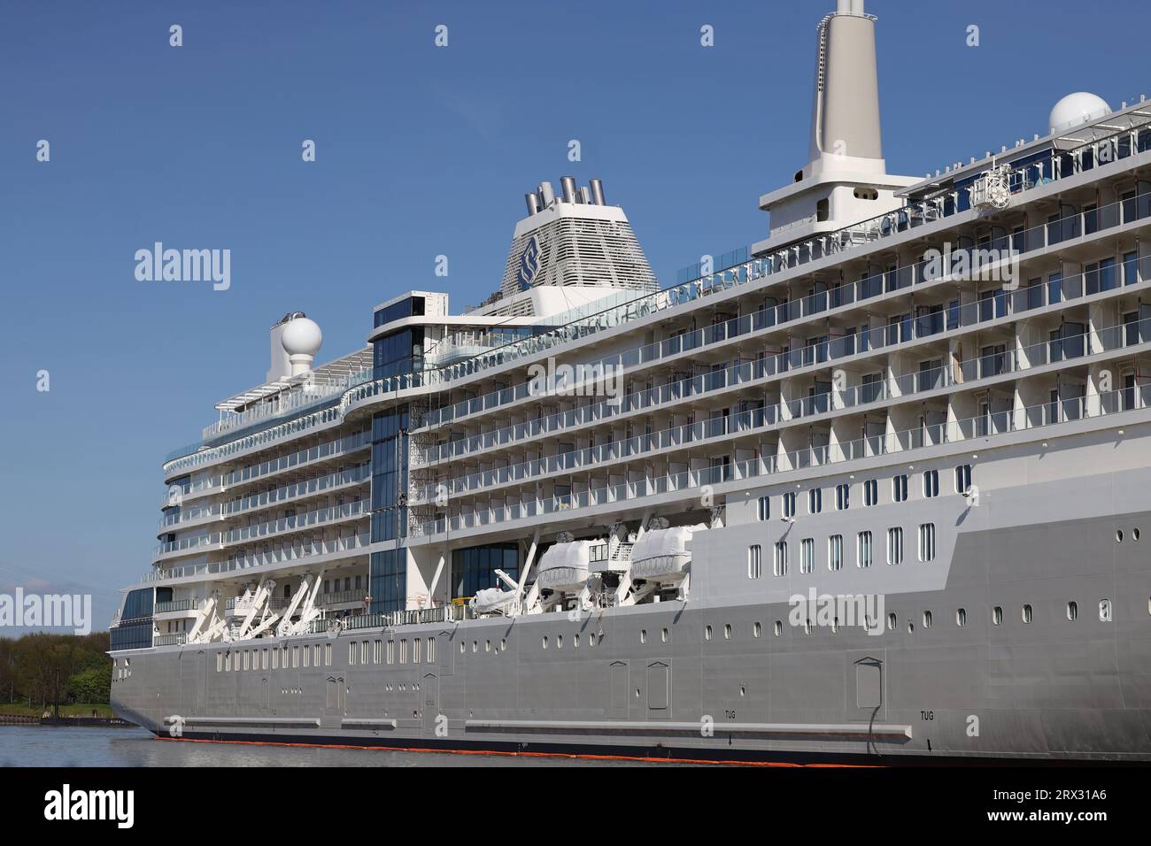 The cruise ship Silver Nova is in front of the Meyer shipyard in Papenburg on April 30, 2023. Stock Photo
