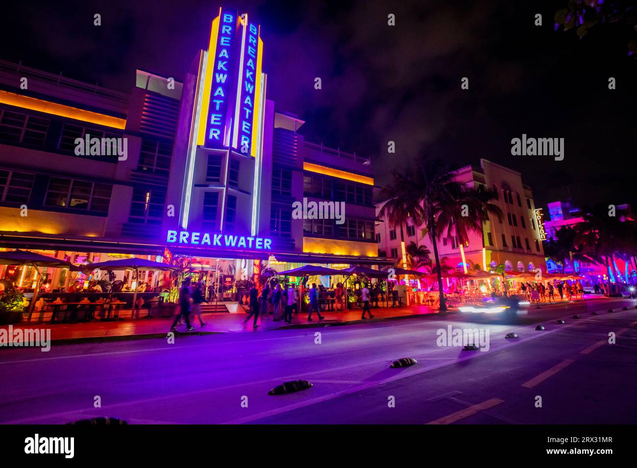 Miami streets at night, Miami, Florida, United States of America, North America Stock Photo