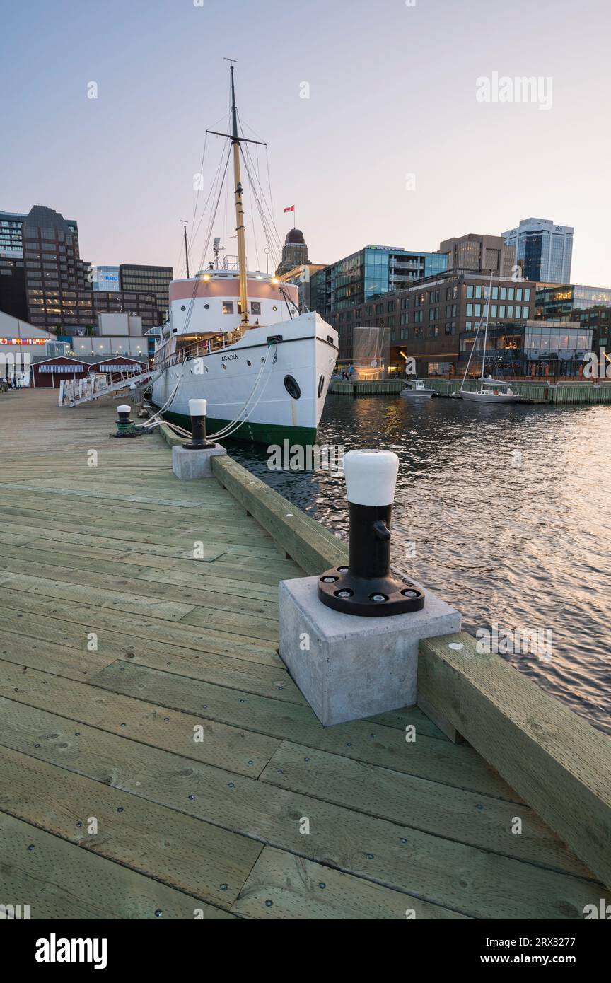Downtown Halifax Waterfront Docks at sunset, Halifax, Nova Scotia, Canada, North America Stock Photo