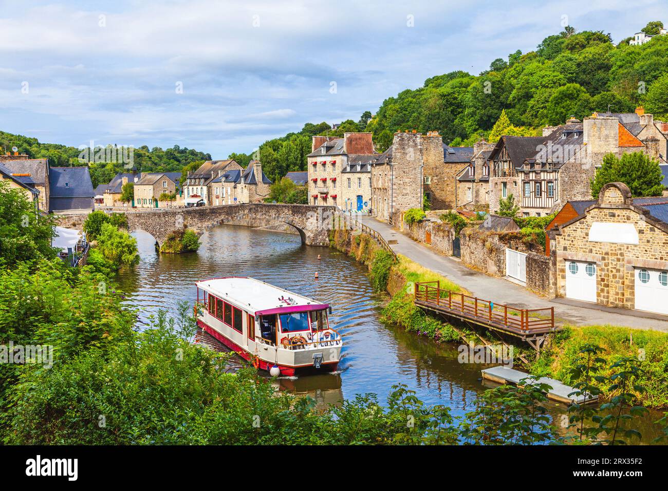 panoramic view of old stone bridge and historical medieval houses ...