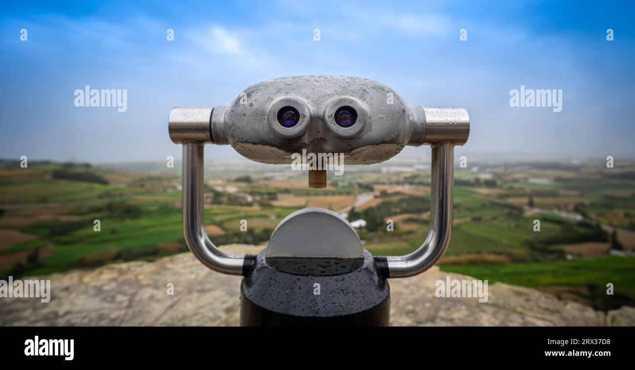 Coin operated binoculars at a viewpoint. Stock Photo