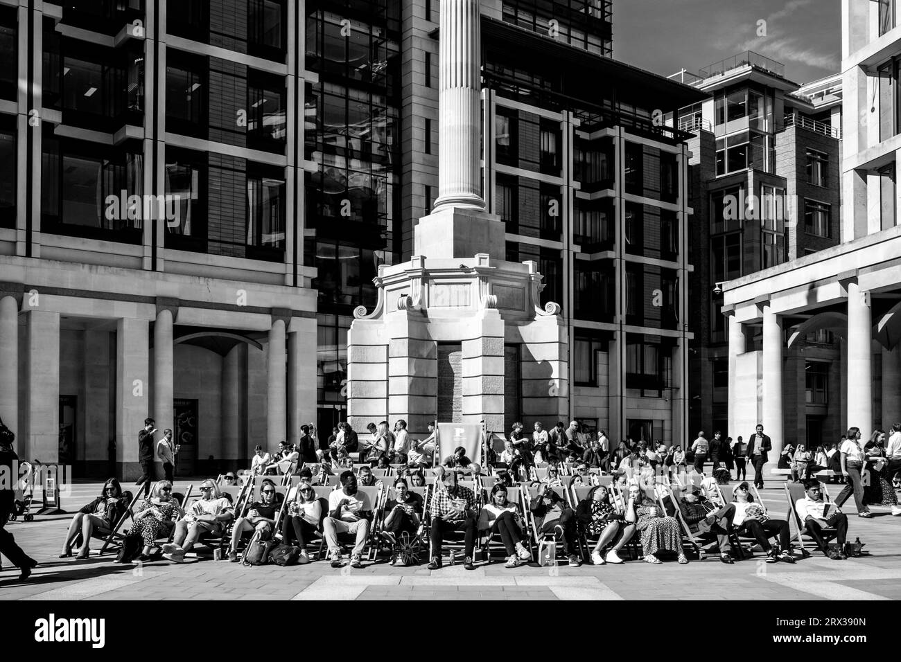 Office Workers Sitting Down Eating Lunch, Paternoster Square, The City