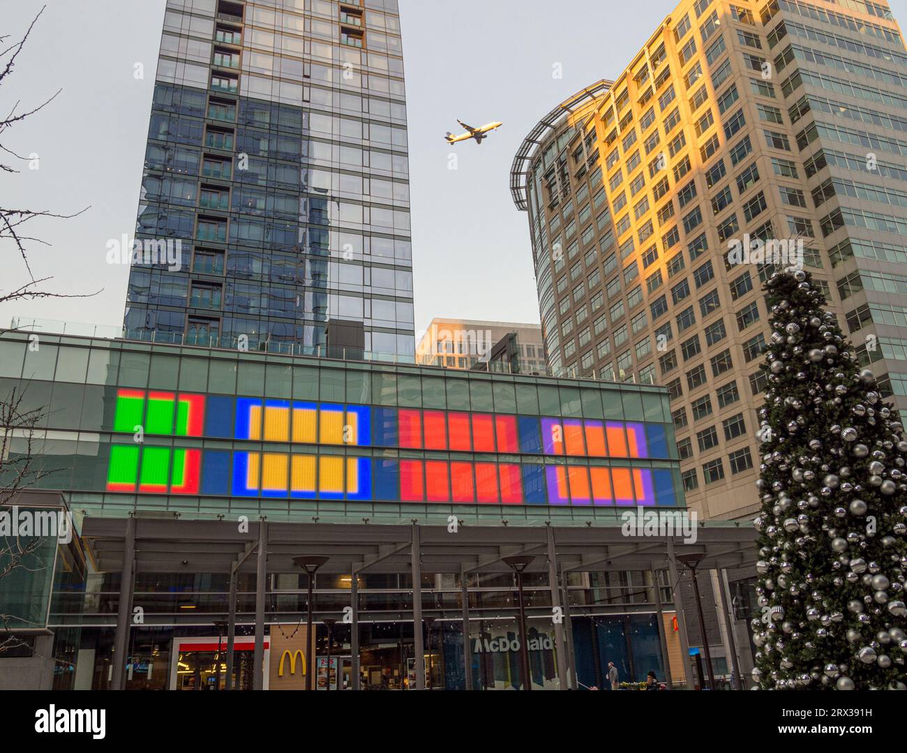 Colorful lights and high rises at Christmastime on Rosslyn, Arlington