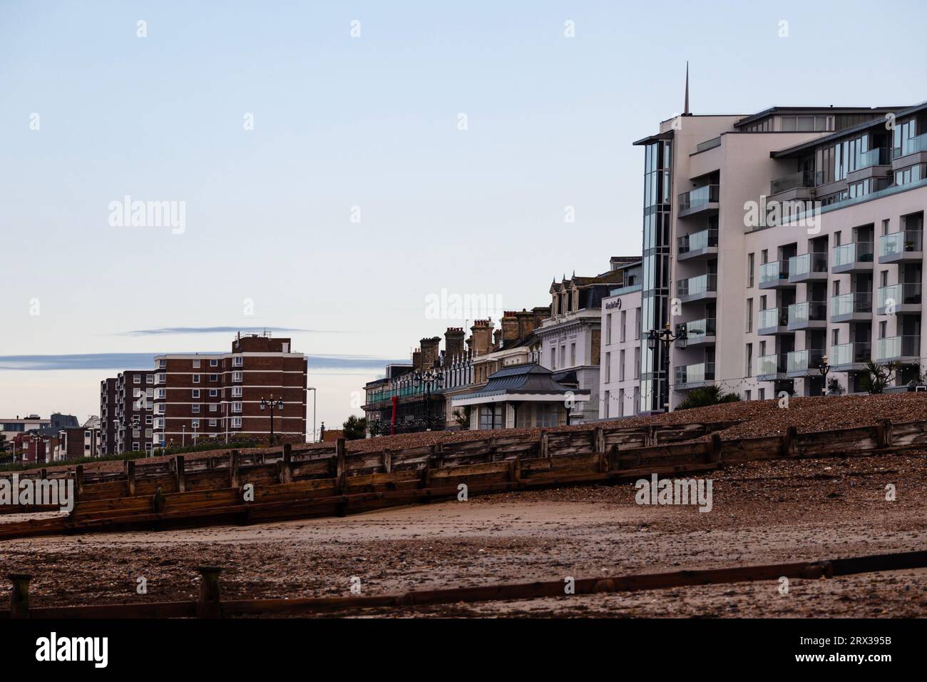 blocks of flats along the coast road in Worthing, West Sussex, UK Stock Photo