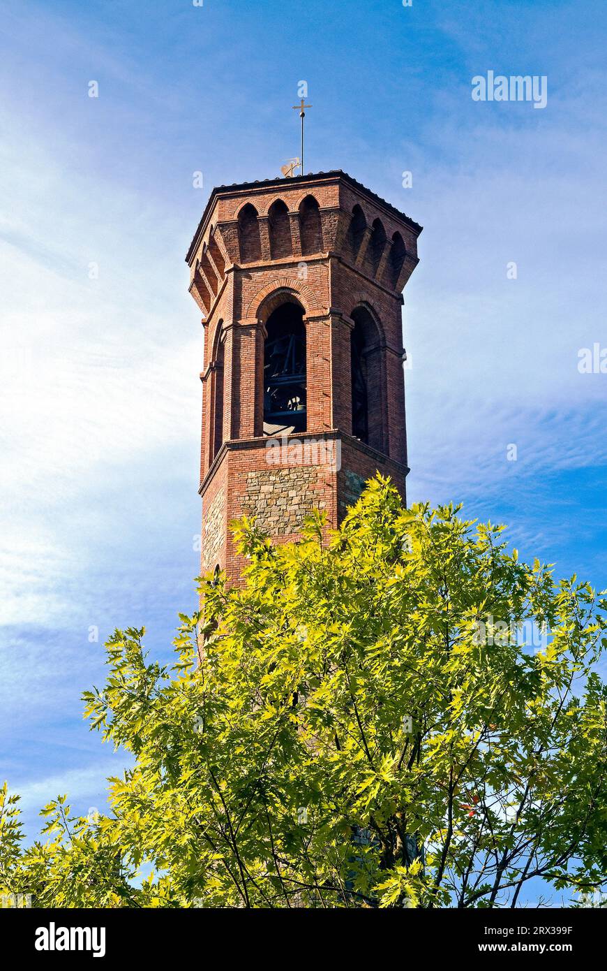 Belltower, Abbazia di San Salvatore e Lorenzo, Badia a Settimo, Florence province, Tuscany, Italy, Europe Stock Photo