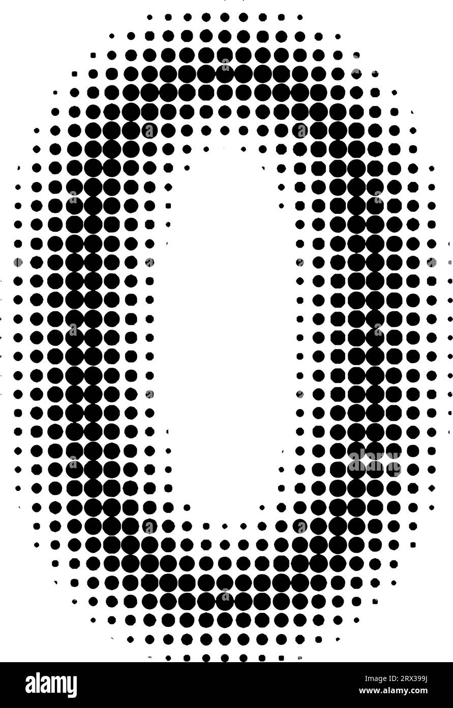Halftone effect numbers. Dotted font  numbers 0 zero Stock Vector