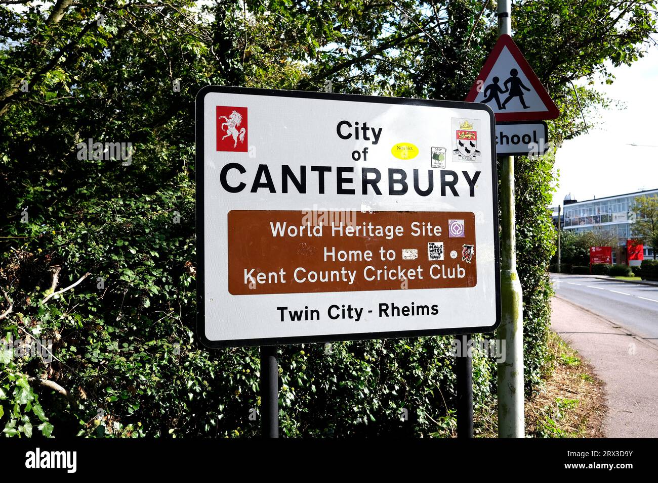city of canterbury road sign,kent county,uk september 22 2023 Stock Photo