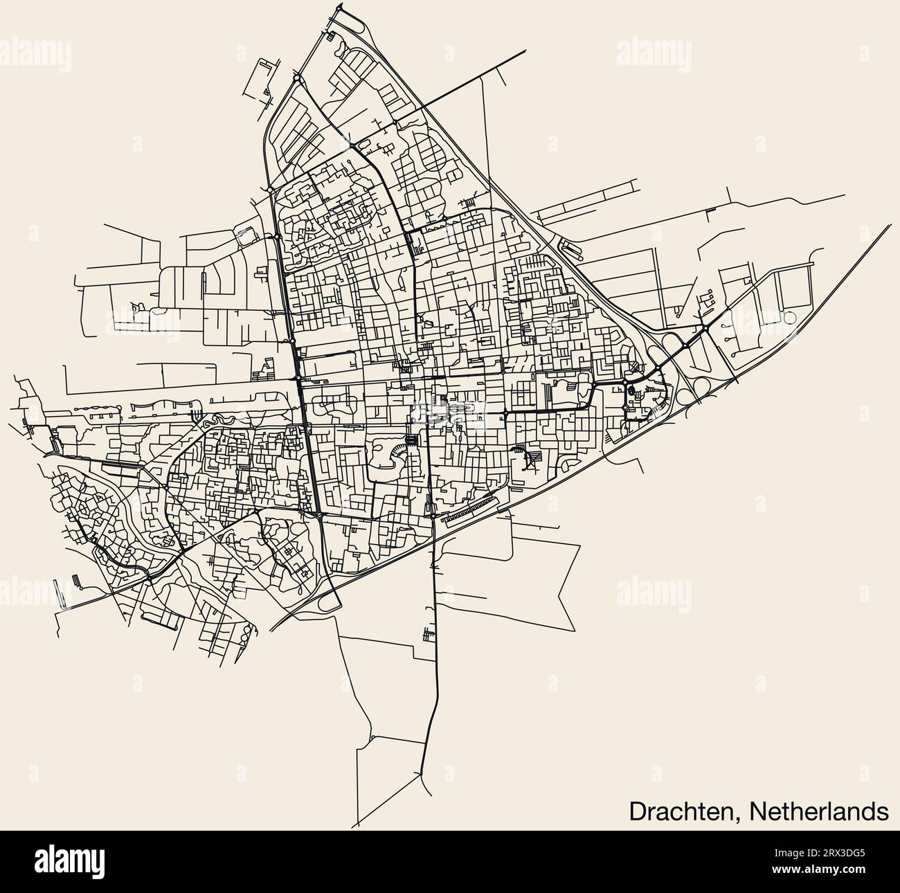 Street roads map of DRACHTEN, NETHERLANDS Stock Vector