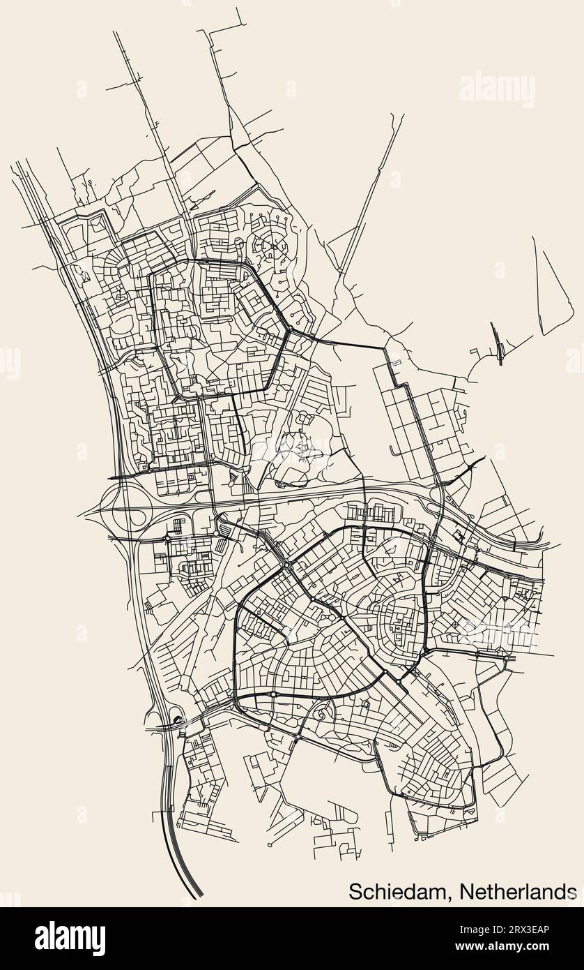 Street roads map of SCHIEDAM, NETHERLANDS Stock Vector