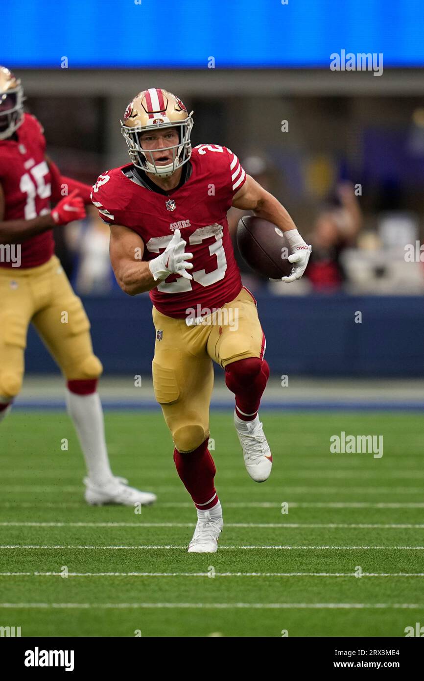 San Francisco 49ers running back Christian McCaffrey in action during the  NFC Championship NFL football game on Sunday, Jan. 29, 2023, in  Philadelphia. (AP Photo/Matt Rourke Stock Photo - Alamy