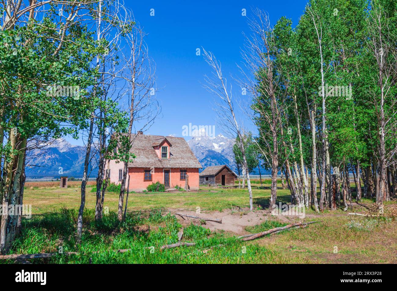 Abandoned farm building on "Mormon Row" wtih the Grand Tetons Mountain