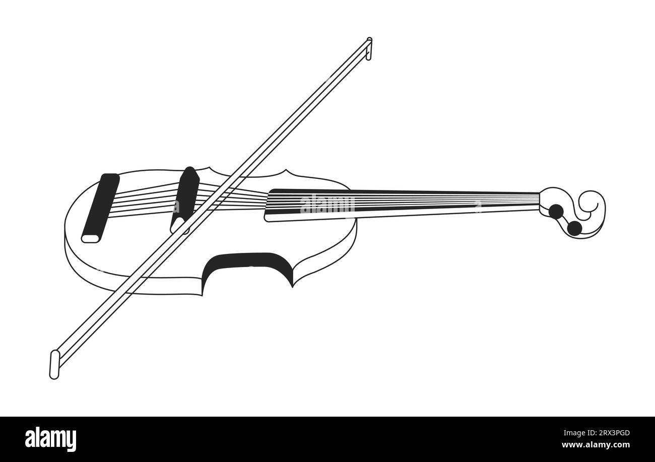Violin musical instrument string black and white 2D line cartoon object ...