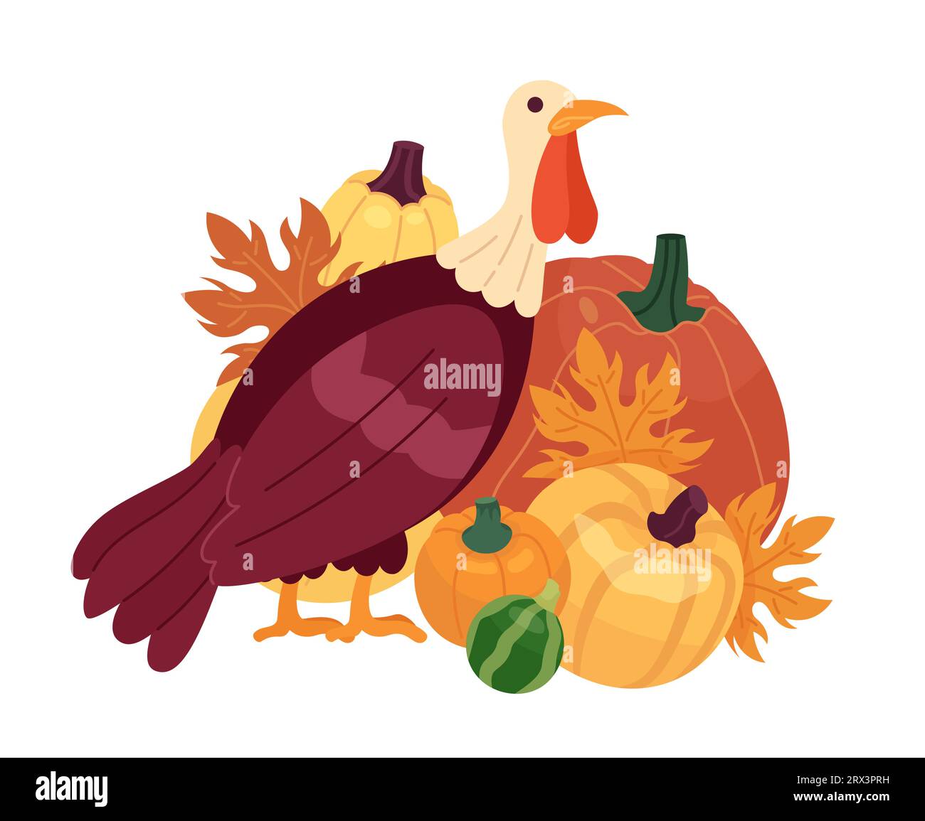 Autumn turkey pumpkins cartoon flat illustration Stock Vector Image ...