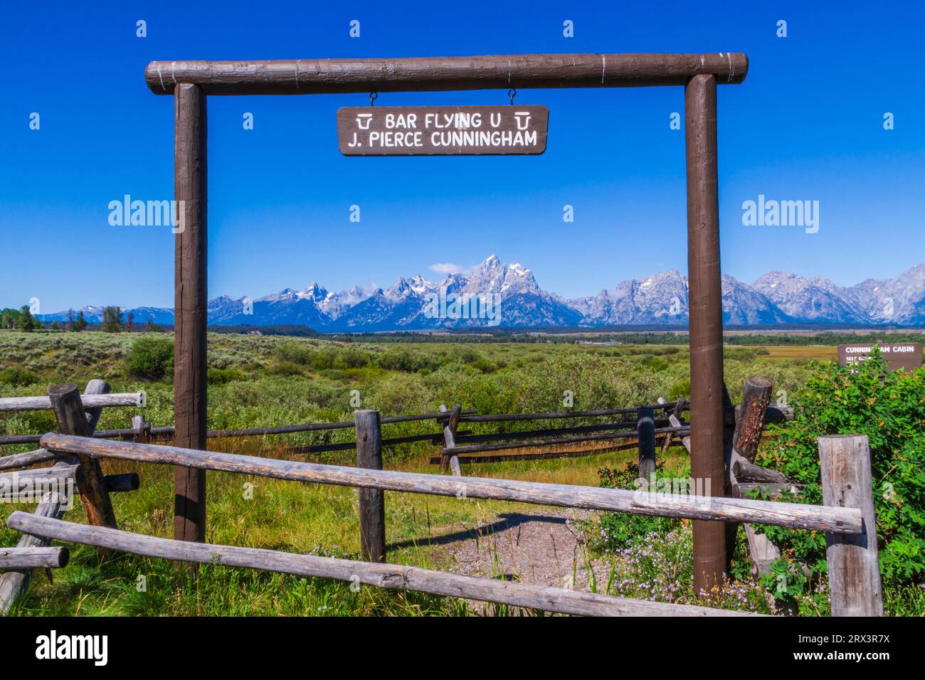Grand Tetons Mountains at Cunningham Cabin historic area in Grand Tetons National Park in Wyoming in late summer. Stock Photo